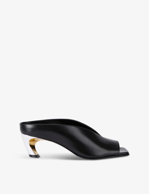 Armadillo square-toe leather heeled mules