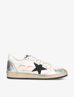 GOLDEN GOOSE: Ballstar 11875 glitter-embellished leather low-top trainers