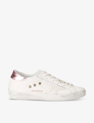 GOLDEN GOOSE: Women's Superstar pearl-embellished leather low-top trainers