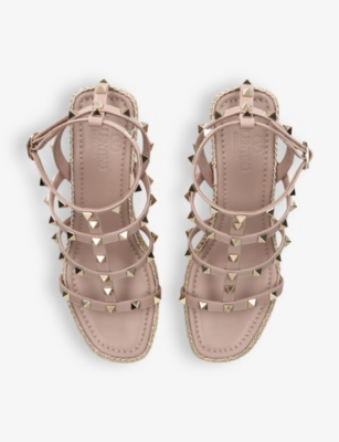 VALENTINO GARAVANI WOMENS BLUSH ROCKSTUD 95 BRAIDED LEATHER HEELED SANDALS EUR 37 / 4 UK 