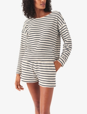 The White Company Womens Navystripe Boxy-fit Striped Organic-cotton T-shirt In Navystripe