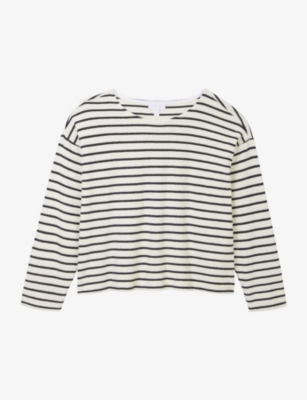 Shop The White Company Boxy-fit Striped Organic-cotton T-shirt In Navystripe