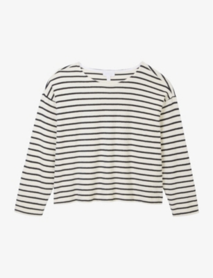 The White Company Womens Navystripe Boxy-fit Striped Organic-cotton T-shirt In Navystripe