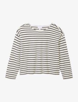 Shop The White Company Women's Navystripe Boxy-fit Striped Organic-cotton T-shirt