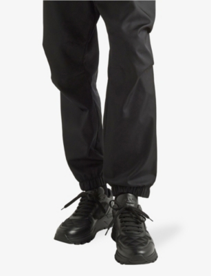 PRADA: Re-Nylon brand-plaque leather and nylon high-top trainers
