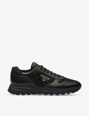 Shop Prada Re-nylon Brand-plaque Leather And Recycled-nylon High-top Trainers In Black