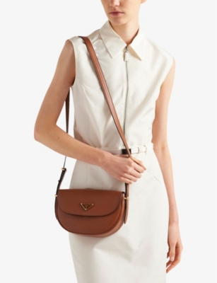 Prada Womens Brown Arqué Brand-plaque Leather Shoulder Bag In Brown