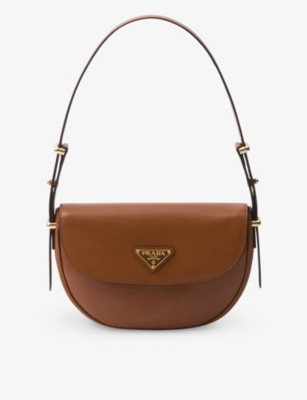 Prada Womens Brown Arqué Brand-plaque Leather Shoulder Bag