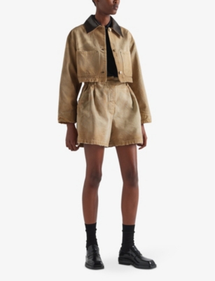 PRADA: Logo-patch relaxed-fit high-rise canvas shorts