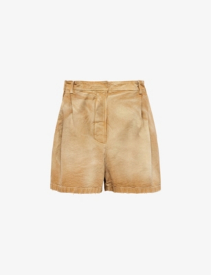 PRADA: Logo-patch relaxed-fit high-rise canvas shorts