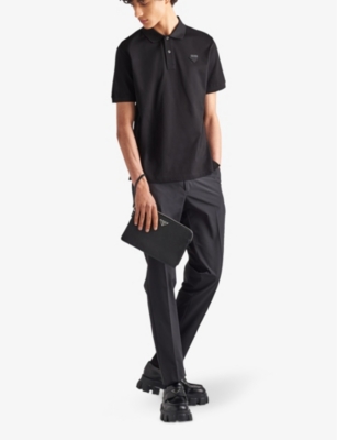 PRADA: Logo-badge slim-fit cotton-piqué polo shirt
