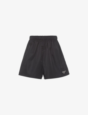 Shop Prada Re-nylon Logo-plaque Recycled-nylon Shorts In Black