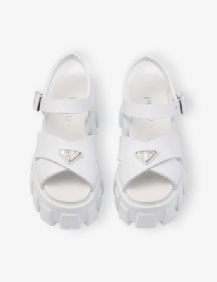 Prada Triangle-logo Quilted Leather Sandals In White
