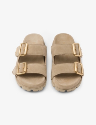 PRADA: Brand-plaque buckled suede sliders