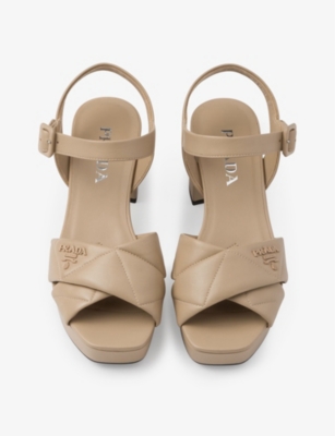 Shop Prada Quilted Nappa Leather Platform Sandals In Neutral