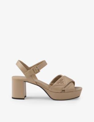 Shop Prada Quilted Nappa Leather Platform Sandals In Neutral