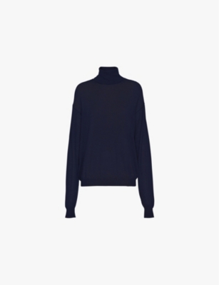 Shop Prada Turtleneck Oversized-fit Cashmere Jumper In Blue