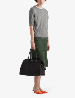 Shop Prada Womens Black Branded Large Leather Tote Bag