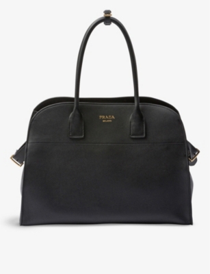 Prada Large Leather Tote Bag With Buckles In Black