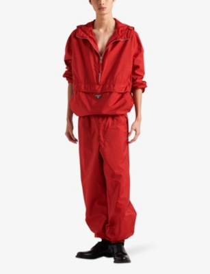 PRADA MENS RED RE-NYLON TRIANGLE-PLAQUE HALF-ZIP BLOUSON JACKET 