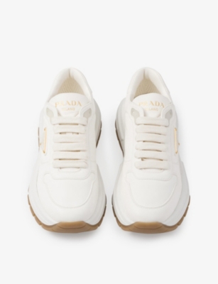 Shop Prada Brand-plaque Leather Low-top Trainers In Neutral