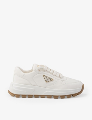 Shop Prada Brand-plaque Leather Low-top Trainers In Neutral