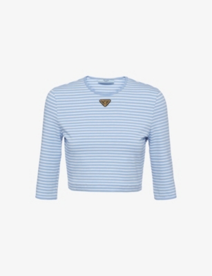 PRADA: Stripe-pattern brand-plaque cotton-jersey top