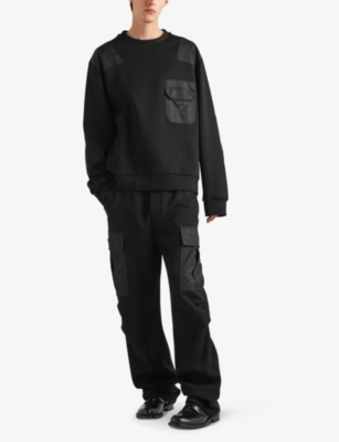 PRADA MENS BLACK RE-NYLON FLAP-POCKET COTTON AND NYLON SWEATSHIRT XL
