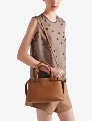Shop Prada Womens Brown Buckle Small Leather Tote Bag
