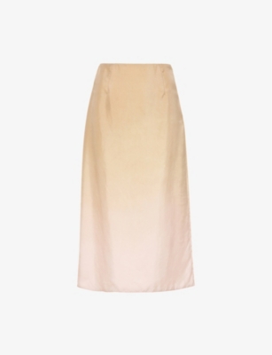 PRADA: Gradient-pattern mid-waist silk-twill midi skirt