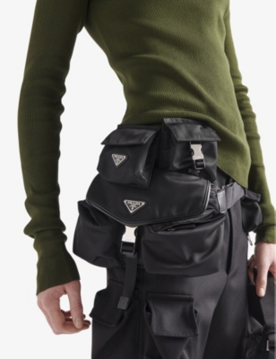 Prada Mens Black Re-nylon Nylon And Leather Shoulder Bag In Black