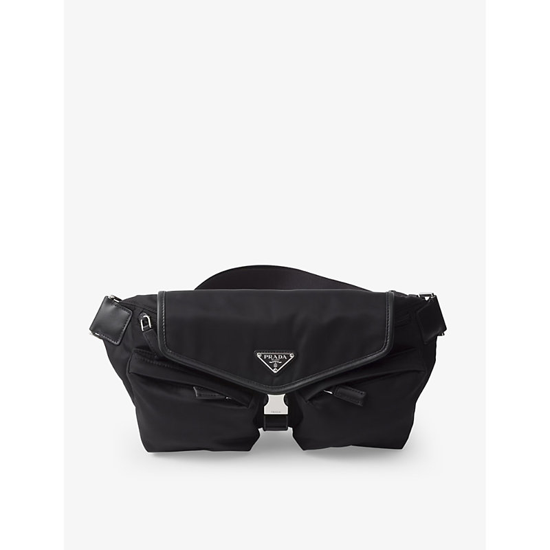 Prada Re-nylon And Leather Shoulder Bag In Black