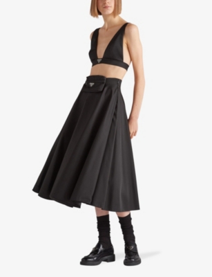 Prada V-neck Logo Plaque Bralette Top In Black