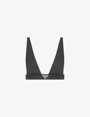 Shop Prada Re-nylon Logo-badge Cropped Recycled-nylon Top In Black