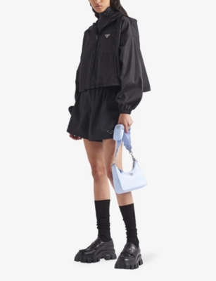 Shop Prada Re-nylon Brand-plaque Recycled-nylon Hooded Jacket In Black
