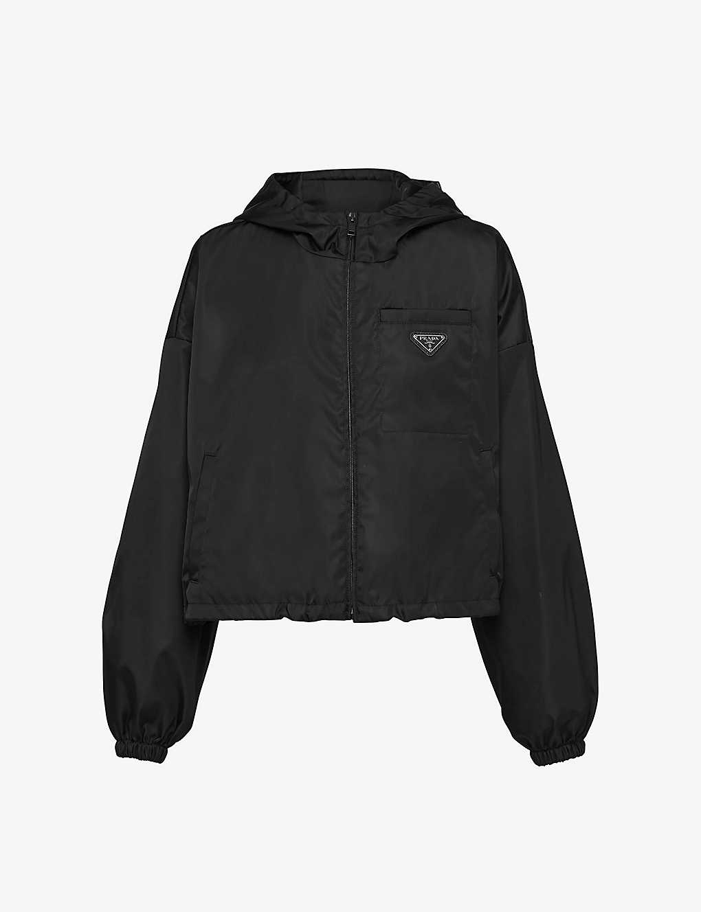Shop Prada Re-nylon Brand-plaque Recycled-nylon Hooded Jacket In Black