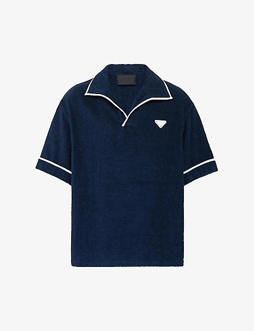 PRADA: Short-sleeved brand-plaque oversized-fit cotton shirt
