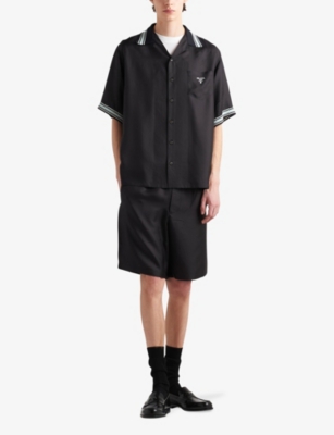 Shop Prada Mens  Brand-print Drawstring-waist Silk Shorts In Black