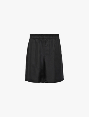 Shop Prada Mens  Brand-print Drawstring-waist Silk Shorts In Black