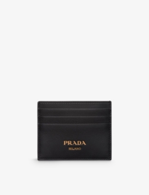 Shop Prada Womens Black Logo-embossed Leather Card Holder