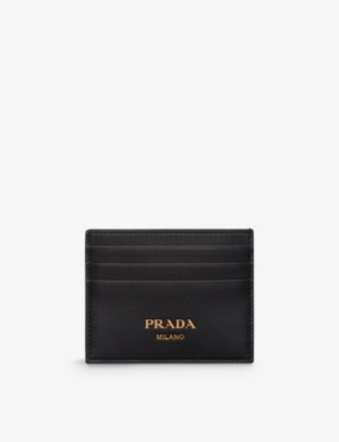 Prada Womens Black Logo-embossed Leather Card Holder