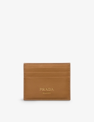 Shop Prada Womens Brown Logo-embossed Leather Card Holder