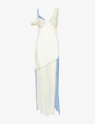 SIR: V-neck contrast-panel silk-crepe midi dress