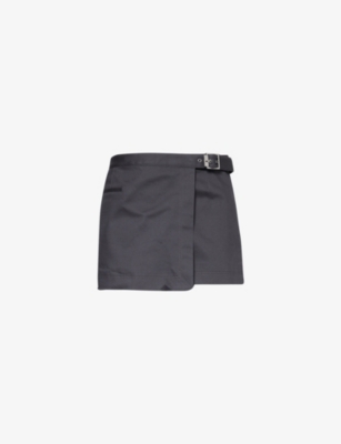 Sir Womens Steel Brixton Belted-waist Cotton-blend Twill Mini Skirt