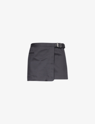 Shop Sir Womens Steel Brixton Belted-waist Cotton-blend Twill Mini Skirt