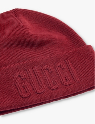 Shop Gucci Girls Amaranth Kids' Logo Text-intarsia Wool Beanie