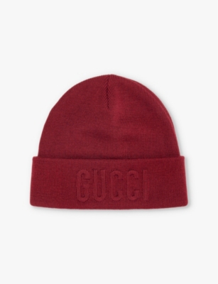 Shop Gucci Girls Amaranth Kids' Logo Text-intarsia Wool Beanie