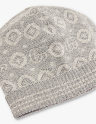 Shop Gucci Kids' Geometric-intarsia Knitted Wool Beanie Graphite