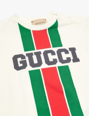 Shop Gucci New White/mc Logo-print Round-neck Cotton-jersey T-shirt 6-36 M