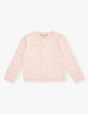 GUCCI Branded-pattern wool-blend knitted cardigan months